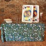 Deck of playing cards and poker chips on a decorative table, suitable for event gaming and party themes, relevant to Party Time's printing and engraving services for celebrations.