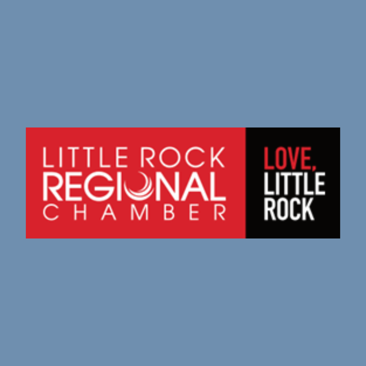 Little Rock Regional Chamber logo featuring the text "Little Rock REGIONAL CHAMBER" in bold red and "LOVE, LITTLE ROCK" in white on a black background, symbolizing community and collaboration in Arkansas.